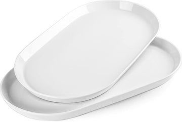 16" Large Serving Platter - Oval Large Serving Tray, Ceramic Turkey Platters, White Platters for Serving Food