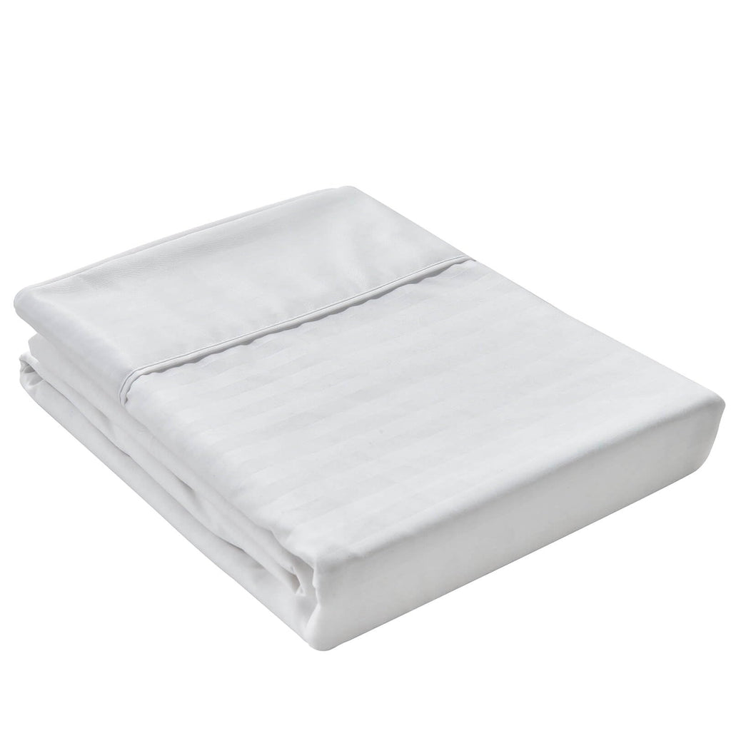 Oversized King Flat Sheet 132x110 with Striped Pattern White