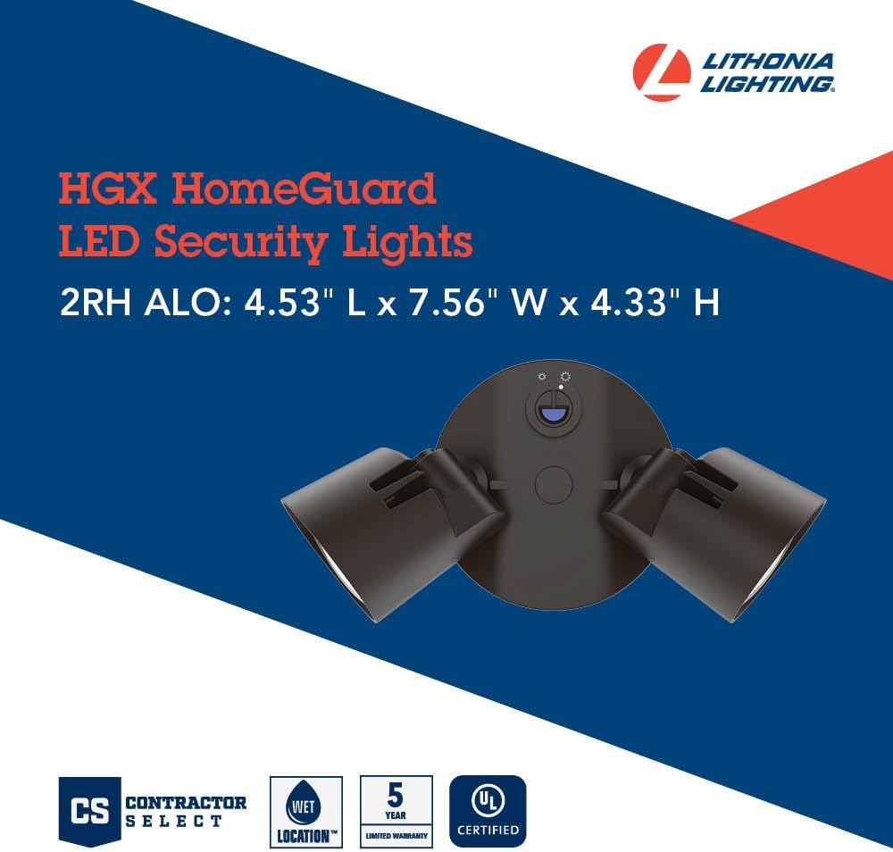 HomeGuard 2-Light LED Outdoor Flood Lights, Dusk to Dawn | Dark Bronze Outdoor LED Lights, Adjustable Lumens, 4000K