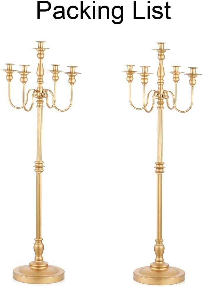 Gold Wedding Candelabra Tall - 50" Antique Floor Candelabra, Metal 5 Arm Candelabra, Spiral Candelabra Candle Holder