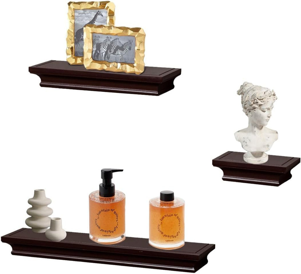 Modern Storage Floating Shelves, Perfect for Enhancing Decor and Organization in Any Room, Espresso Brown, Set of 3