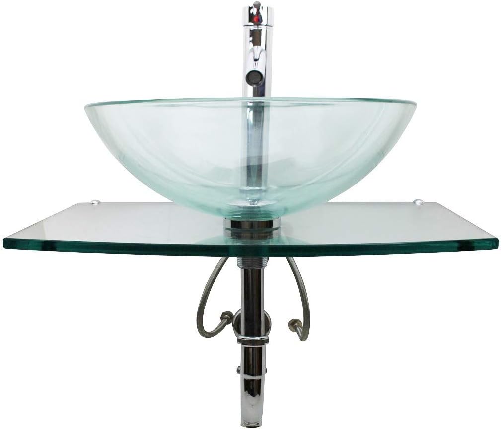 Halo Glass Wall Mount Bathroom Sink 23 3/4 in. Tempered Glass Round Wall Hung Vessel
