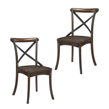 Set of 2 Cross Back Chair, Dining Chair Furniture 2-Pack, Sturdy X-Back Chair Wooden Chairs - Dark Oak & Black
