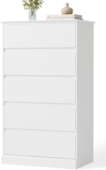 Dresser , Modern Tall White 5 Drawer Dresser, Modern Wood Chest of Drawers