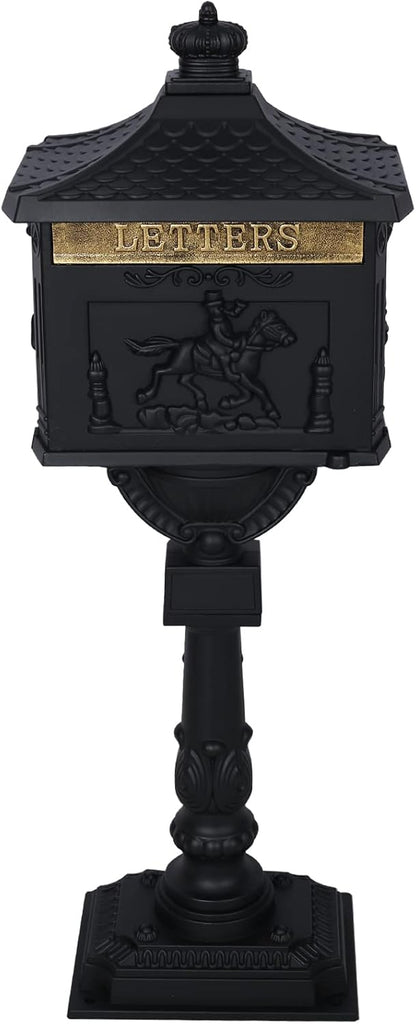Cast Aluminum Mailbox with Post, Heavy Duty Postal Mail Box with 2 Keys, Expansion Bolts