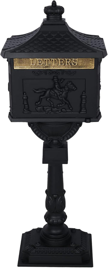 Cast Aluminum Mailbox with Post, Heavy Duty Locking Security Mail Box Outside