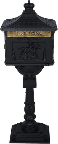 Cast Aluminum Mailbox with Post, Heavy Duty Postal Mail Box with 2 Keys, Expansion Bolts
