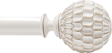 Vintage White Boho Curtain Rod for Windows, 1-inch Heavy-Duty Adjustable Curtain Rod with Decorative