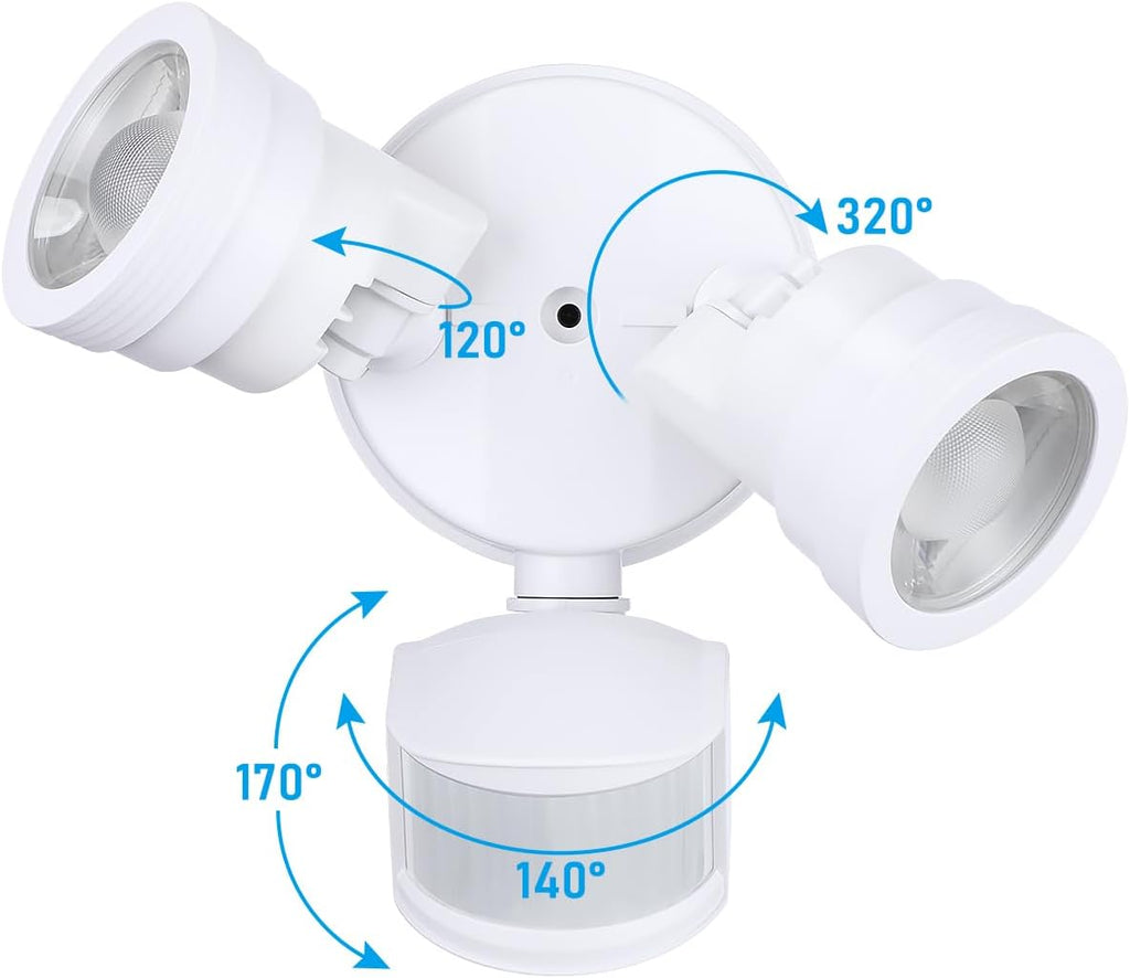 25W LED Security Light Outdoor Motion Sensor 5000K White | 30°-80° Beam Angle Adjustable Motion Flood Lights for