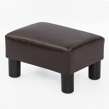 Small Foot Stool, Faux Leather Rectangle Ottoman, Brown