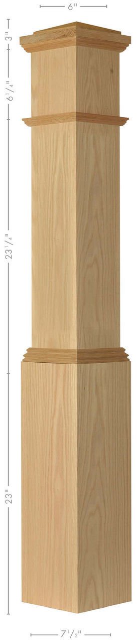 4092 Large 7-1/2" (Base) Red Oak Box Newel Post