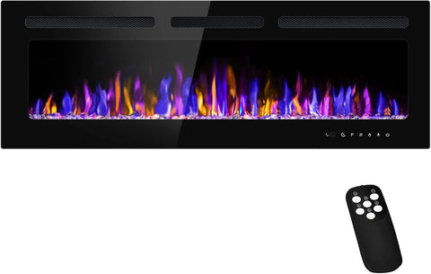 50" Electric Fireplace Wall Mounted and Recessed with Remote Control, 750/1500W Ultra-Thin Wall Fireplace Heater W/Timer Adjustable Flame Color and Brightness, Log Set & Crystal Options A132-B09G2Q1V4L