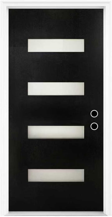 36" x 80" Exterior Fiberglass Front Door for Home, Prehung Entry Door with 4 Lite Glass Panels, Modern Design, Left