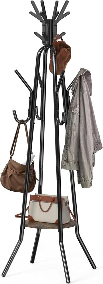 Standing Coat/Hat Rack with Shelf, 20 Hooks, Rustic Brown