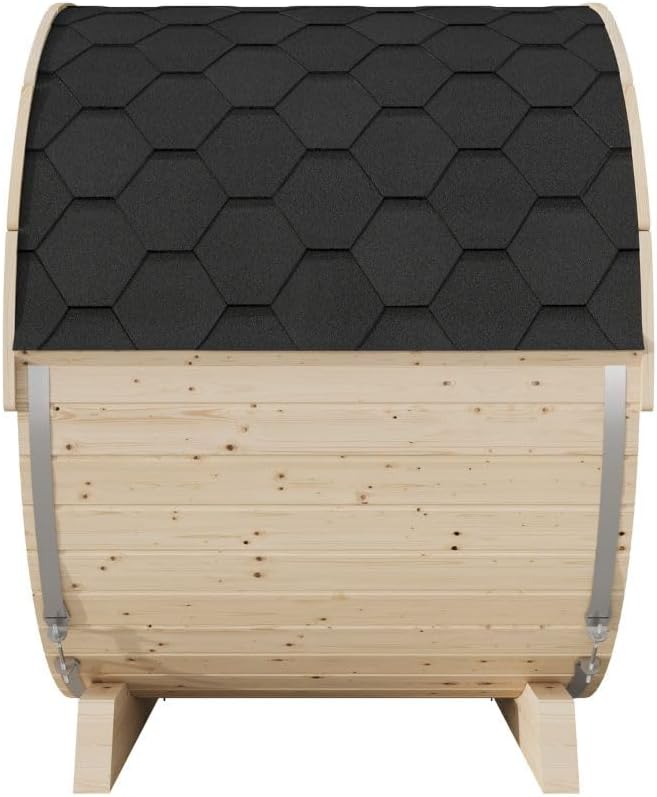 2-Person Outdoor Barrel Sauna with Shingles, Lighting, & 6kW Harvia Sauna Heater, 81x59