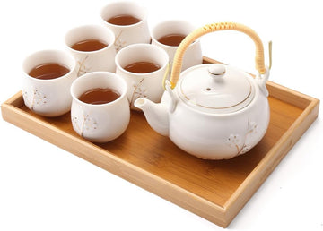 Japanese Tea Set, White Porcelain Chinese Tea Set (Plum in Golden)