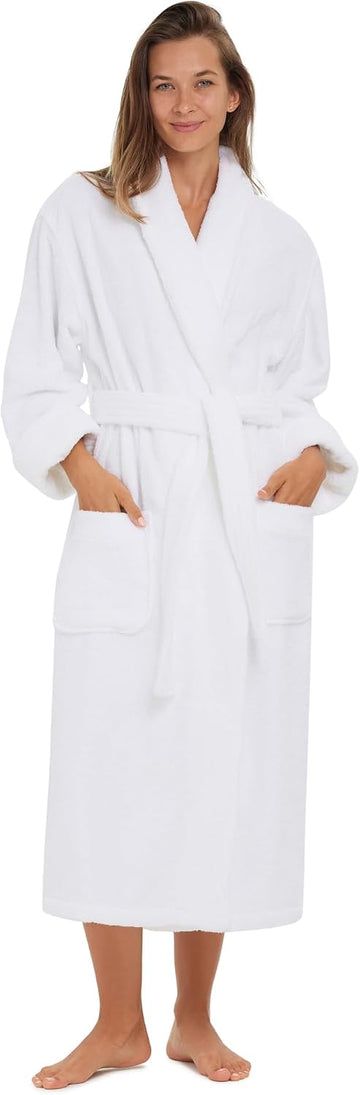 Terry Shawl Collar Unisex Bathrobe | Thick Terrycloth Fabric, Generously Sized Hotel & Spa Robe with Pockets