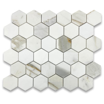 Calacatta Gold Marble 2 inch Hexagon Mosaic Tile Honed Kitchen Bath Wall Floor Backsplash Shower (1 Sheet)