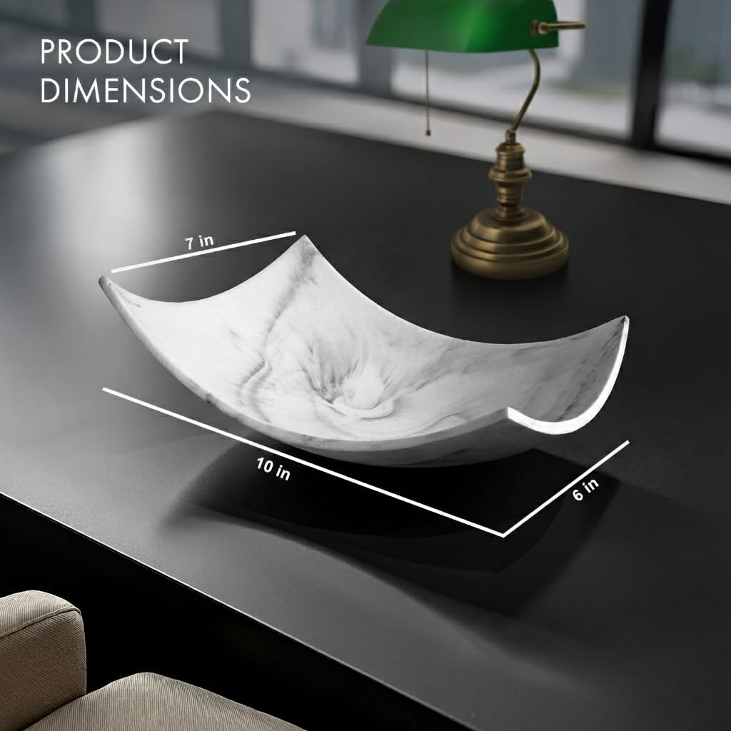 White Marble Look Coffee Table Decor for Living/Dining Room, Modern White Catch-All Key Dish Decor , Decorative Bowl