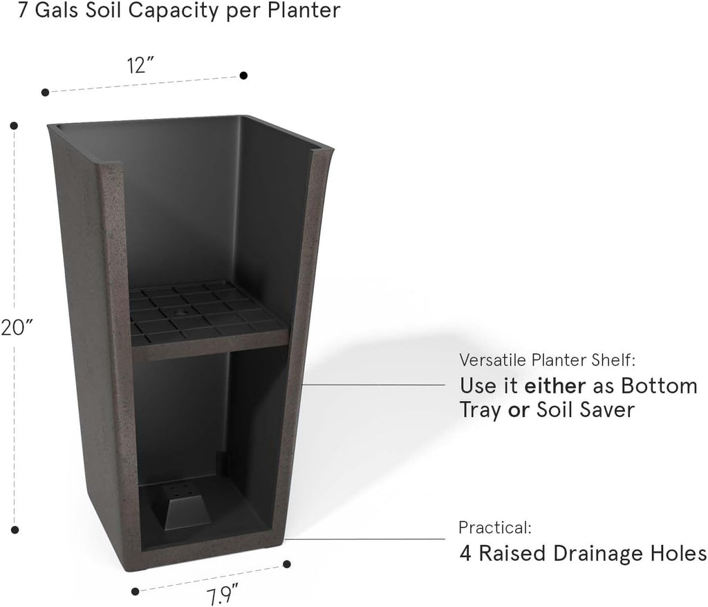 Tall Outdoor Planters Set of 4, 26 inch Large Tapered Square Planters for Indoor/Outdoor Plants, Large Outdoor Flower