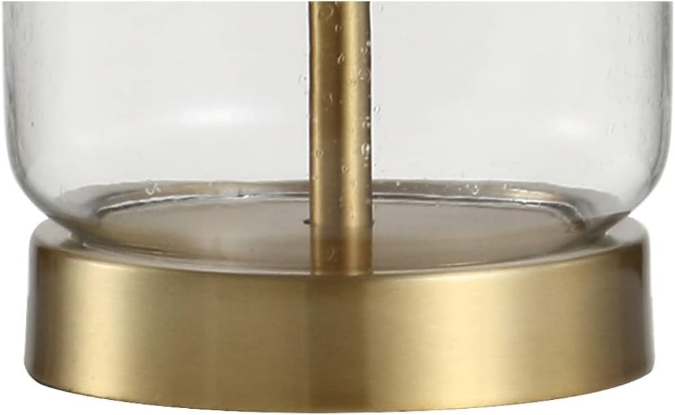 19.5" Brass Gold and Clear Glass Table Lamp, Glam Transitional Bedside Lamp Nightstand, White Linen Drum Shade