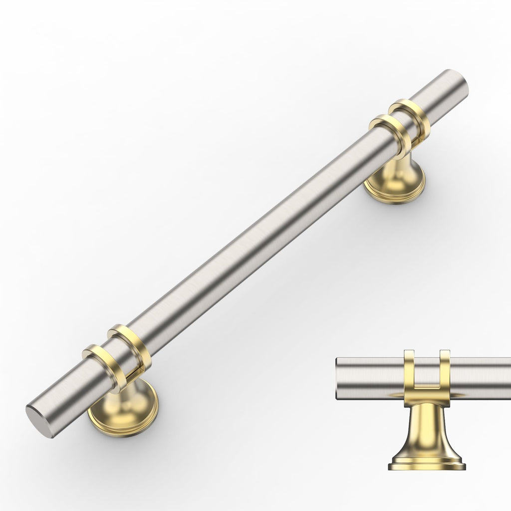 10 Pack Brushed Satin Nickel and Gold Cabinet Pulls 5 Inch(128MM) Hole Centers Kitchen Cabinet Handles Cabinets