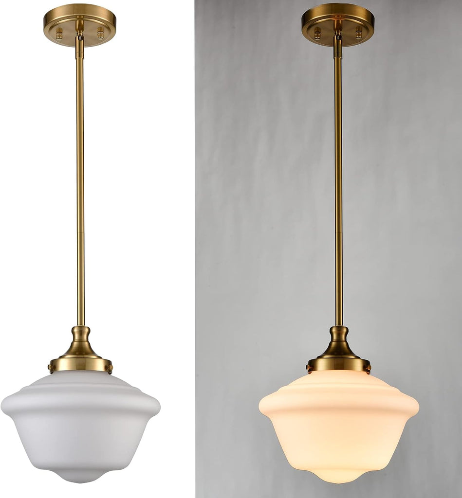 Modern Gold Schoolhouse Pendant Light Fixture | 10-Inch Milk White Glass Pendant Lighting for Kitchen Island