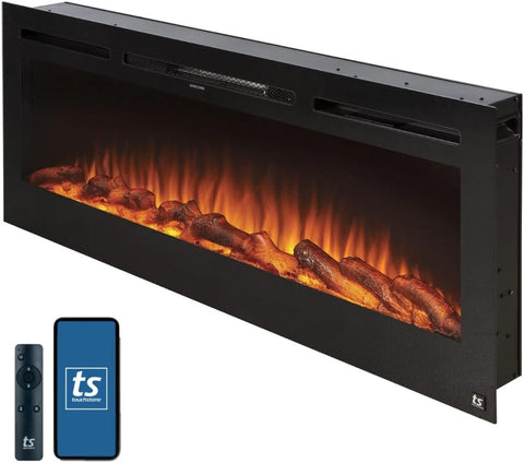 Smart Electric Fireplace-The Sideline 50" Wide-in Wall Recessed - 30 Realistic Ember Color/Flame Options - 1,500W Heater w/Thermostat - Log & Crystal Hearth Options - Alexa/WiFi Enabled A132-B00H3RI32U