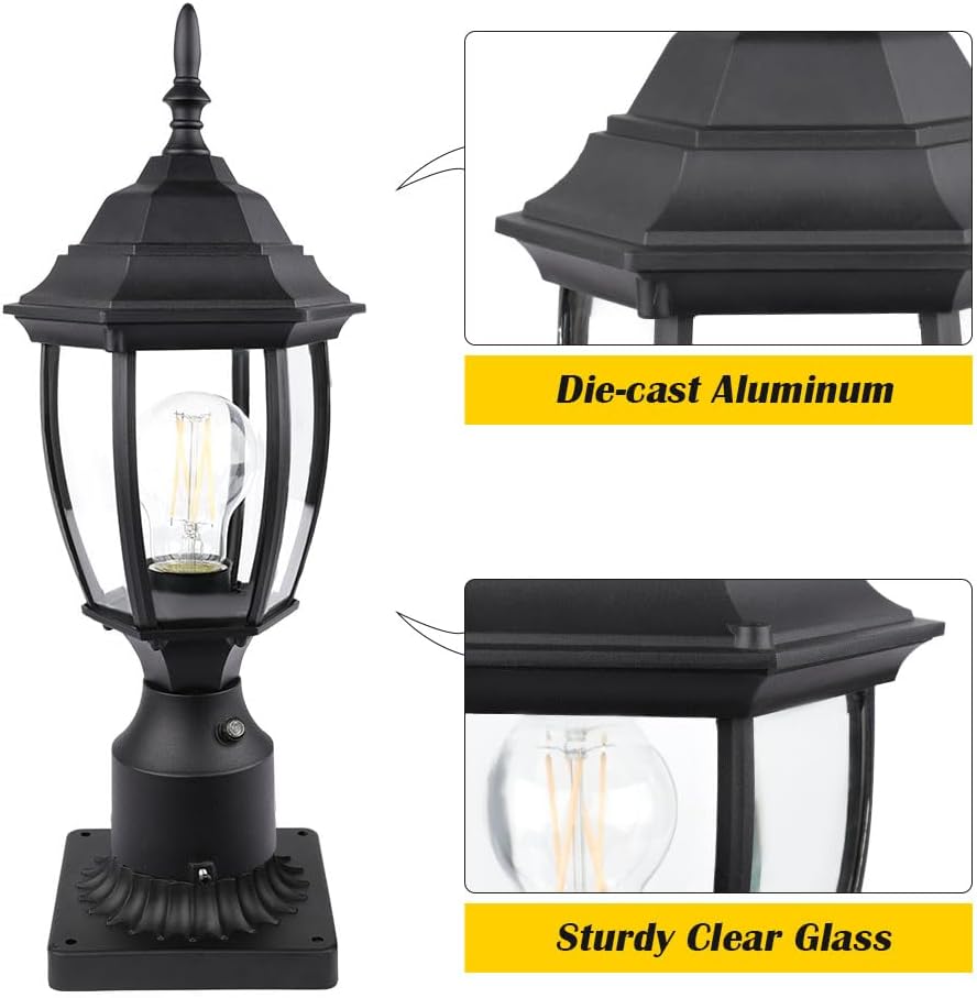 Dusk to Dawn Outdoor Post Light Hardwired 120V, Waterproof Aluminum Pole Light Fixture with Pier Mount Base