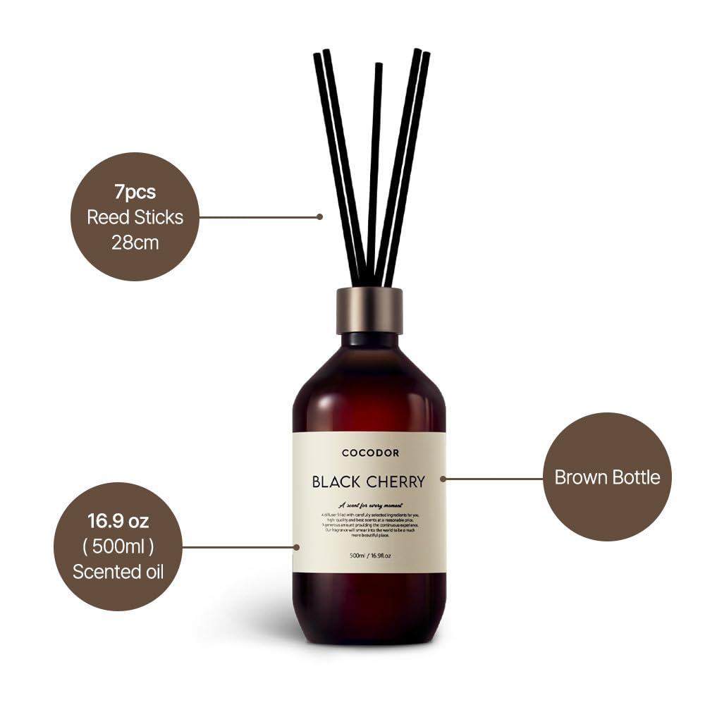 Premium Reed Diffuser/Black Cherry /16.9oz /2 Pack/Large Capacity Fragrance Scent Oil Stick Diffuser Set Bathroom