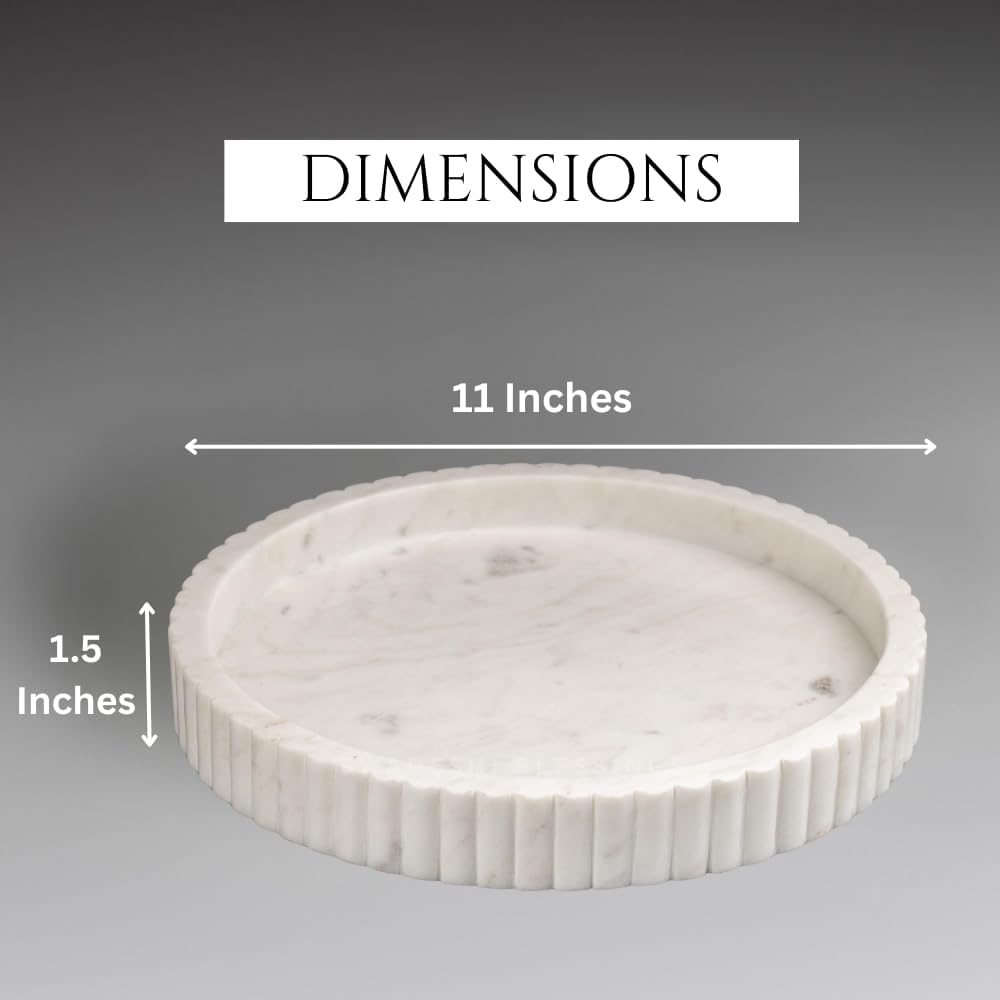 Blessings Handcrafted Marble Decorative Tray for Coffee Table Decor, Round Trays Home Decor, Ottoman Tray , Coffee