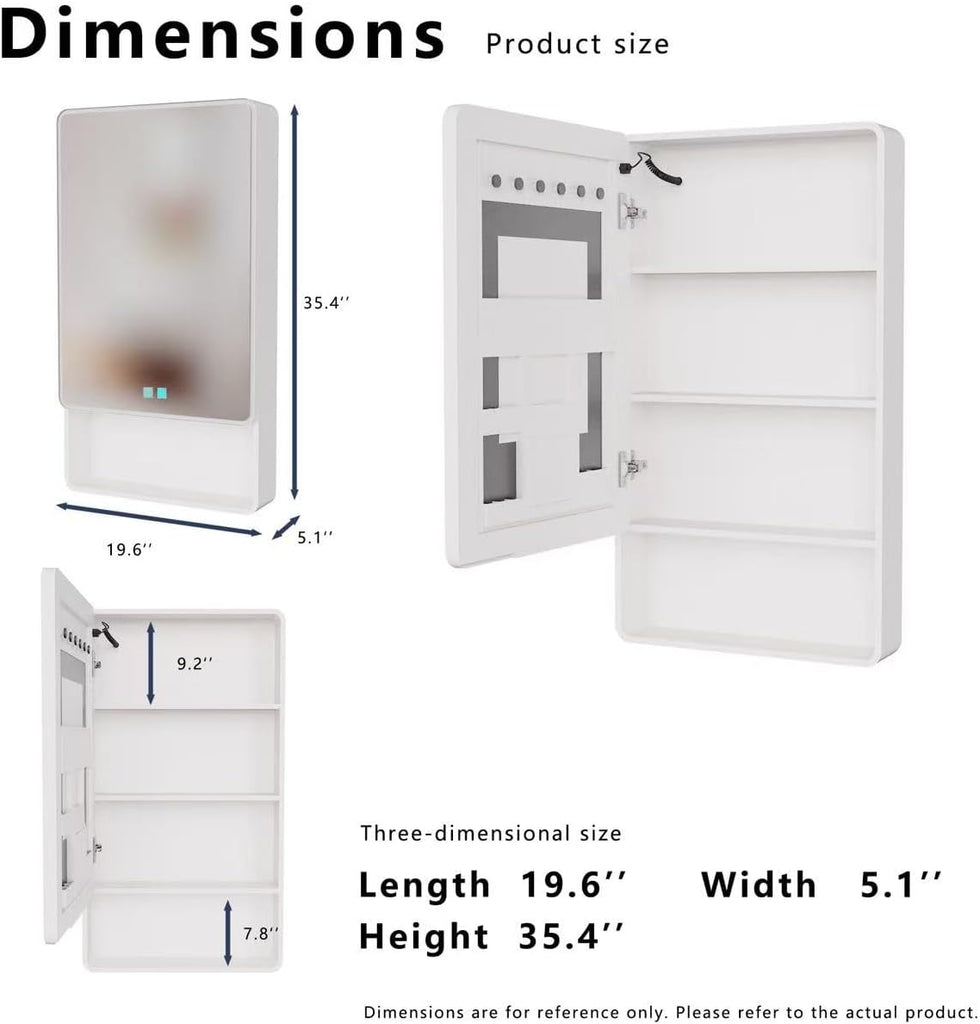 19.69" x 35.43" LED Bathroom Medicine Cabinet, Wall Mounted Mirror Cabinet with Warm LED Light, Anti-Fog Mirror