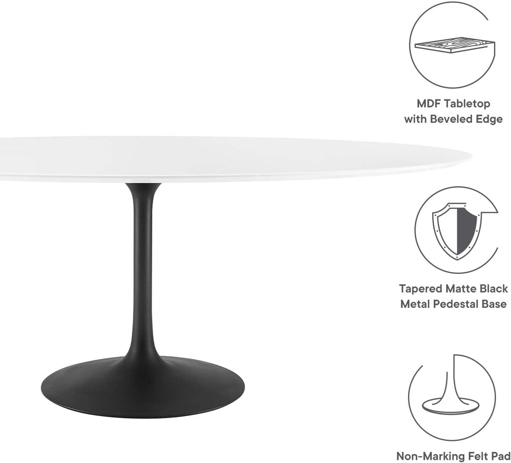 Inspired Saarinen Style Tulip Oval Pedestal Dining Table — Black Base / White Top, 78″ Oval