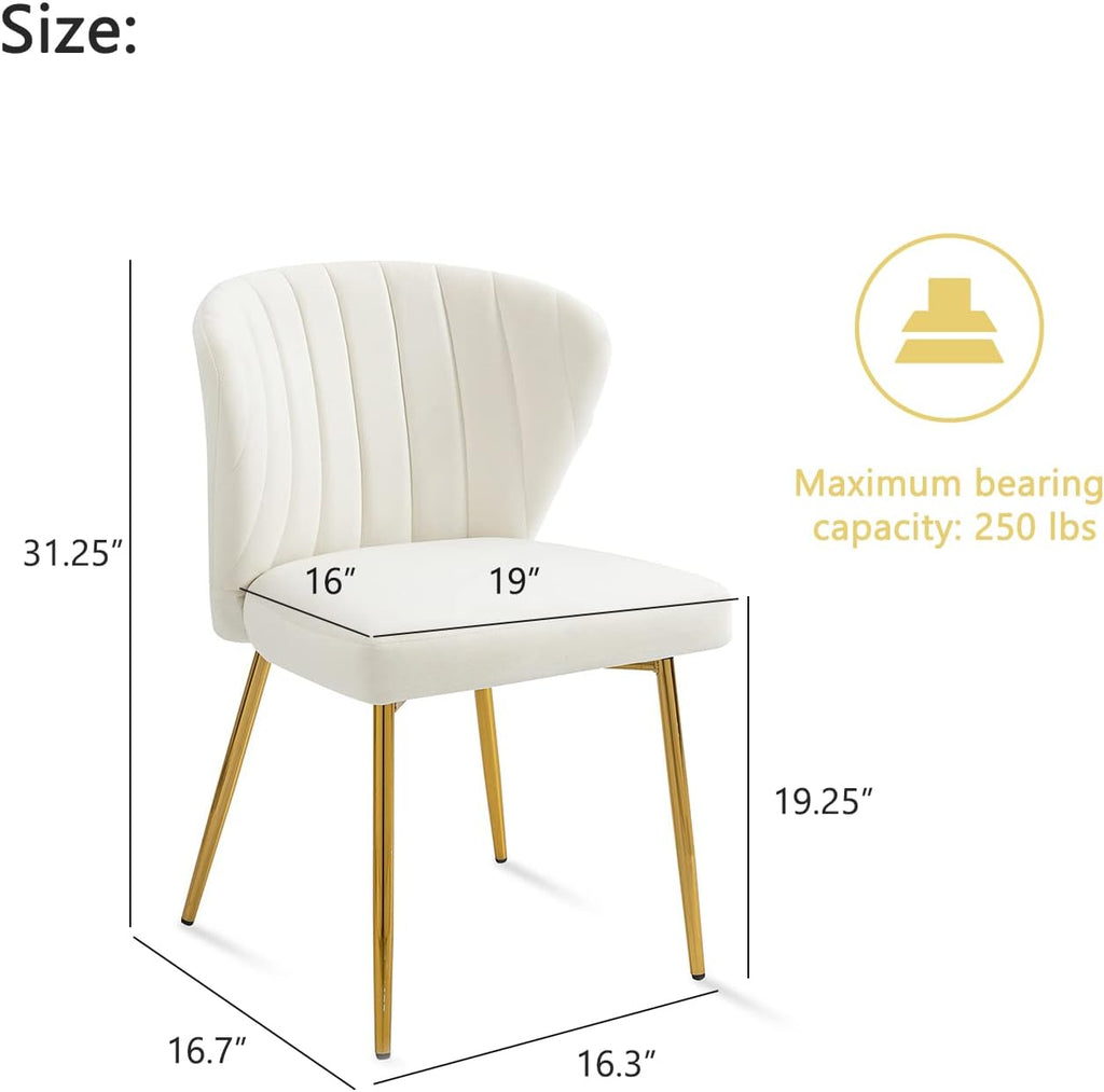 Velvet Dining Chairs Set of 4, Modern Upholstered Dining Room Chairs with Gold Metal Legs, White