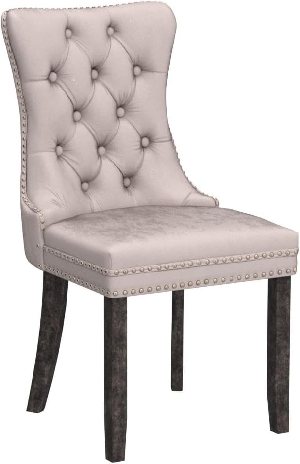Velvet Dining Chairs Set of 4, Upholstered Dining Room Chairs with Ring Pull Trim and Button Back