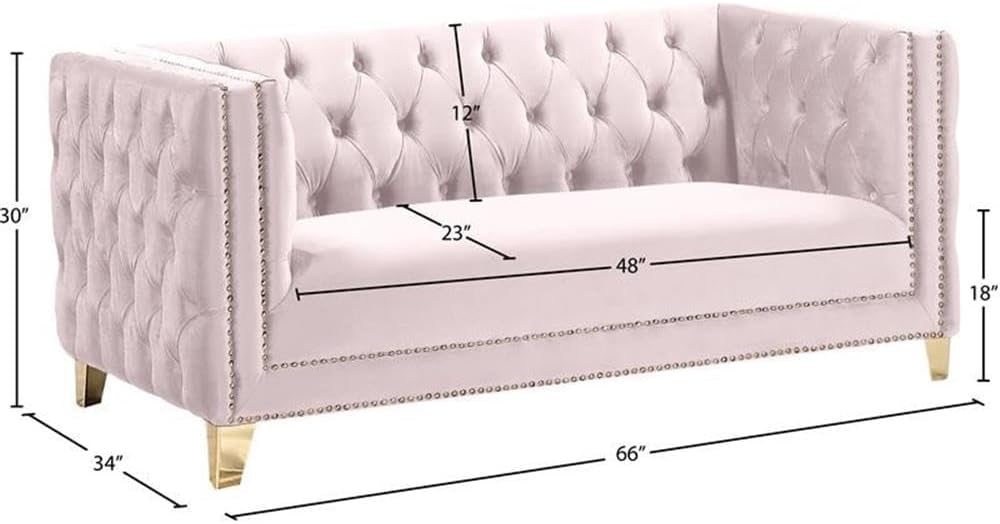 652Pink-L Michelle Collection Modern | Contemporary Loveseat with Deep Button Tufting, Gold Nailhead Trim and Sturdy