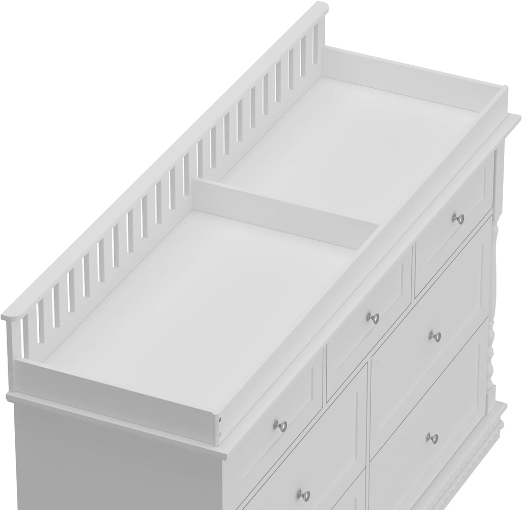 56.5" Baby Changing Table with 7 Storage Drawers, White Nursery Dresser with Removable Changing Top, Large