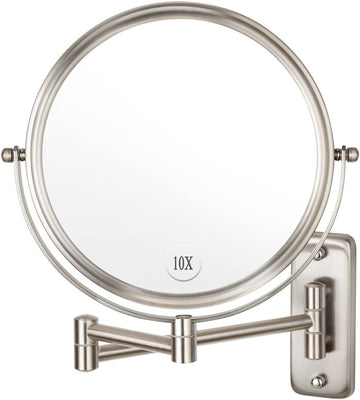 Wall Mounted Makeup Mirror - 1X/10X Magnifying Mirror Double Sided, 8 Inch Extendable Bathroom Mirror, Nickel Finish