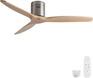52" American Farmhouse Rustic Elegance Classical Solid Wood Low Profile Flush Mount Ceiling Fan without Light