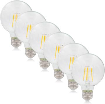 G25 LED Light Bulb Globe Filament Bulb, 500 Lumens 2700K, 6 Pack | E26, Warm White, 40 Watt Equal, Standard Edison