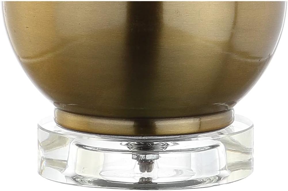 25" Brass Gold Metal and Crystal Teardrop LED Table Lamp Living Room Bedside Nightstand, White Linen Drum Shade