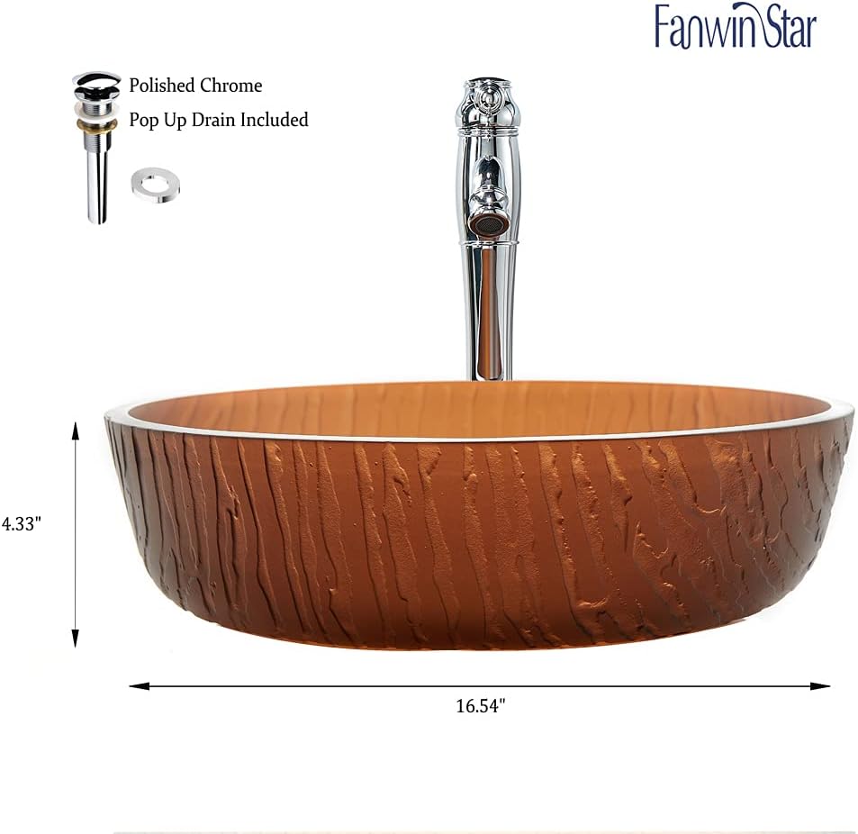Littel Rock Series Tempered Deco Bathroom Glass Vessel Sink in Tea Matt | Top Mount Sinks Above Vanity Countertop |