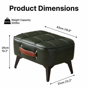 Vintage Style Faux Leather Ottoman Footstool - Wooden Frame, Upholstered Interior, Multi-Use Footrest (Green Black)