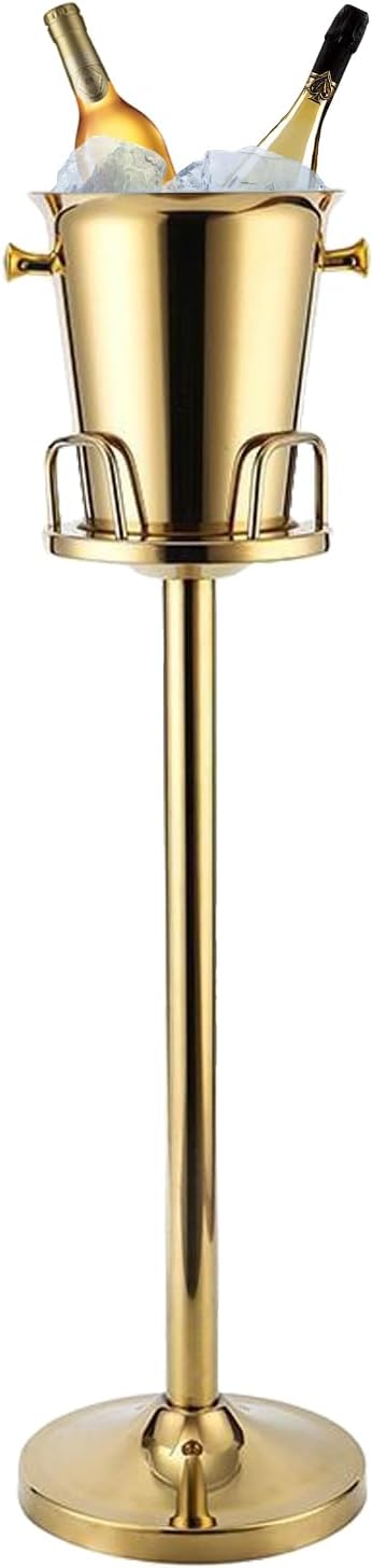 Gold Ice Bucket with Stand, large Champagne Ice Bucket 1.32 gal, Stainless Steel Ice Bucket, 3Ft Tall Ice Bucket