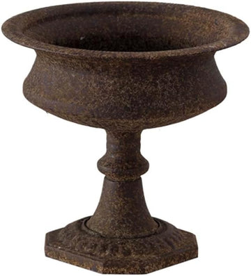 Vintage Pedestal Urn Planter,Rustic Brown | Antique Style Design, Indoor & Outdoor Use, Hexagonal Base, Succulent &