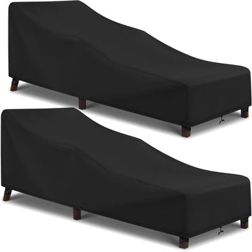 Patio Chaise Lounge Cover Waterproof 2 Pack, 80" x 30" x 26" H,Black - Set of 2