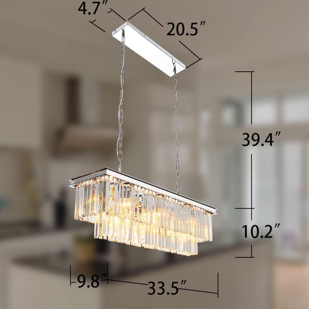 Inspired Odeon Style 8-Light Chrome Rectangular Crystal Chandelier