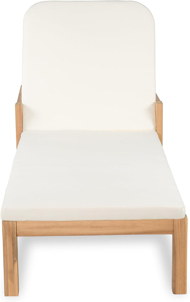 Outdoor Acacia Wood Chaise Lounge with Adjustable Backrest & Water-Resistant Cushion, 4-Position Patio Recliner
