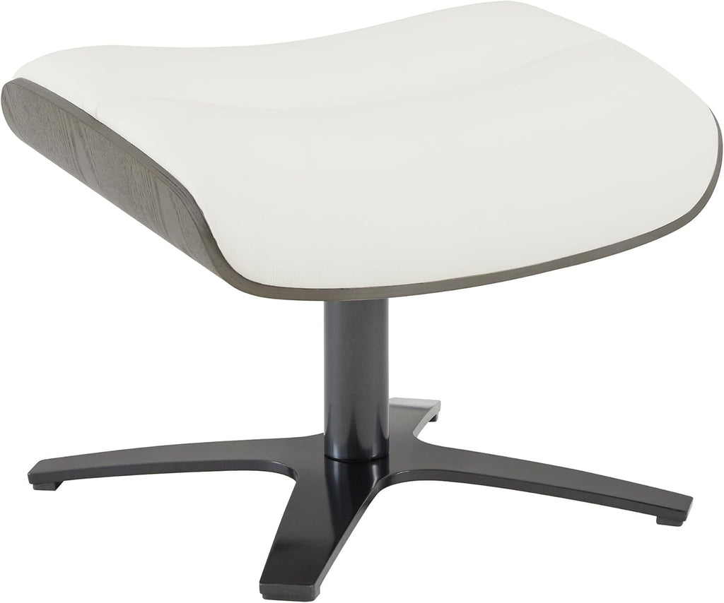 Modern Reclining Swivel Lounge Chair and Ottoman — White Genuine Leather
