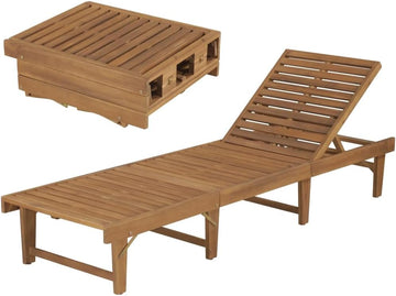 Patio Lounge Chair, Outdoor Chaise Lounge Chair, Folding Sunlounger, Sunbed Poolside Porch Balcony, Solid Acacia Wood
